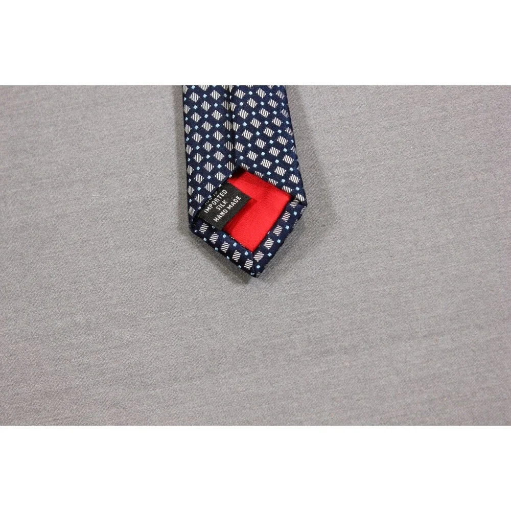 Oscar de la Renta Men's Blue Checked Silk Tie Necktie 3.5
